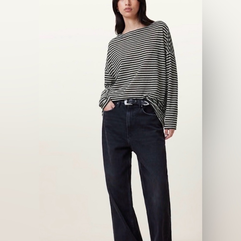 All Saints Black and White Striped Long Sleeve Top|Loose Fit|The Rita|Size Small - Picture 2 of 9